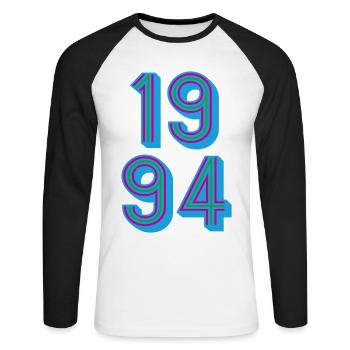 1994 Geburtsjahr | Farben änderbar - Unisex Baseballshirt langarm - Weiß/Schwarz - Vorne - Nik (191cm)