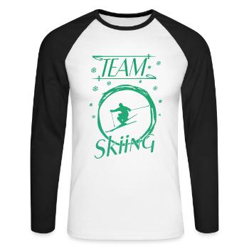 Skiing - Unisex Baseballshirt langarm - Weiß/Schwarz - Vorne - Nik (191cm)