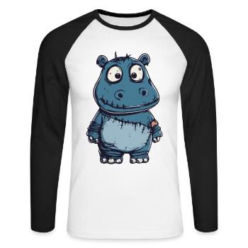 Hippopotamus Halloween Funny Zombie - Unisex Long Sleeve Baseball T-Shirt - white/black - Front - Nik (191cm)
