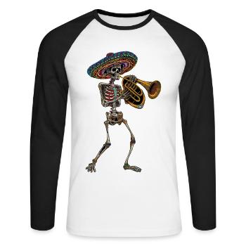 Tuba Squelette Mexicain - T-shirt baseball manches longues Homme - blanc/noir - Devant - Nik (191cm)