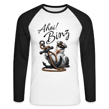 Ahoi Binz ! lustige Möwe mit Anker - Unisex Baseballshirt langarm - Weiß/Schwarz - Vorne - Nik (191cm)