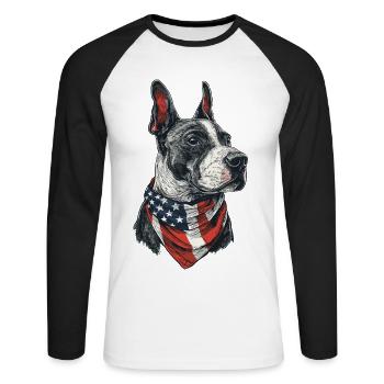 Bullterrier - Unisex Baseballshirt langarm - Weiß/Schwarz - Vorne - Nik (191cm)
