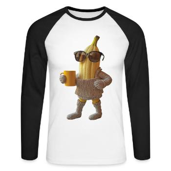 Banane - Unisex Baseballshirt langarm - Weiß/Schwarz - Vorne - Nik (191cm)
