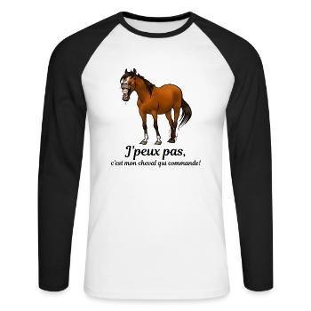 Mon cheval commande - T-shirt baseball manches longues Homme - blanc/noir - Devant - Nik (191cm)