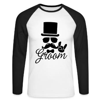 marié mariée Mariage bachelor bachelor party - T-shirt baseball manches longues Homme - blanc/noir - Devant - Nik (191cm)