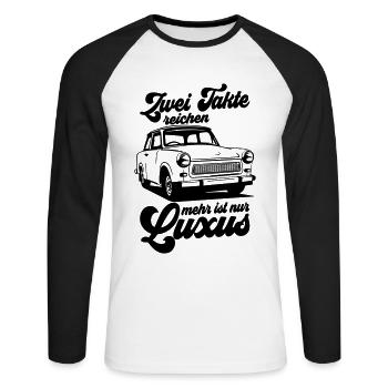 Farbe änderbar | Trabbi Zweitakt  - Unisex Baseballshirt langarm - Weiß/Schwarz - Vorne - Nik (191cm)