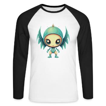 Alien Angel Wings Cyborg - Design futuriste - T-shirt baseball manches longues Homme - blanc/noir - Devant - Nik (191cm)
