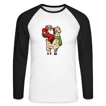 Lama Alpaka Weihnachtsmann Comic Lustiges Geschenk - Unisex Baseballshirt langarm - Weiß/Schwarz - Vorne - Nik (191cm)