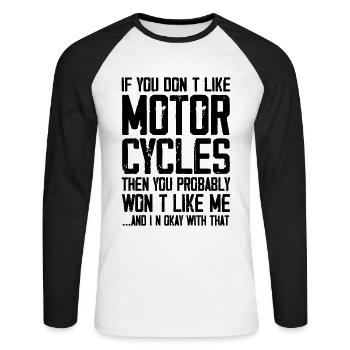 Idée drôle de cadeau de moto pour mari - T-shirt baseball manches longues Homme - blanc/noir - Devant - Nik (191cm)