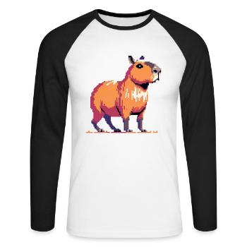 Geek Pixel Art Capybara - Unisex Long Sleeve Baseball T-Shirt - white/black - Front - Nik (191cm)