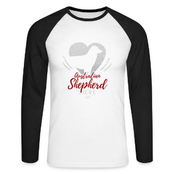 Australian Shepherd Liebe mit Herz - Unisex Baseballshirt langarm - Weiß/Schwarz - Vorne - Nik (191cm)