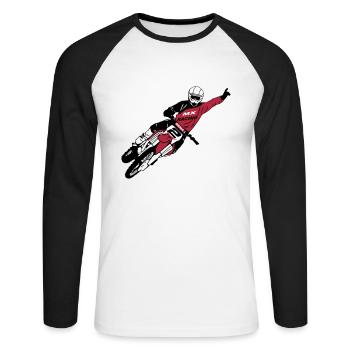 Moto Cross - motocross - Unisex Baseballshirt langarm - Weiß/Schwarz - Vorne - Nik (191cm)