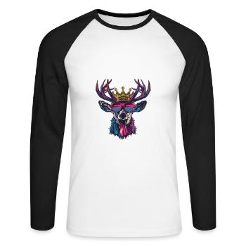 Cerf Anniversaire Drôle Fête - T-shirt baseball manches longues Homme - blanc/noir - Devant - Nik (191cm)
