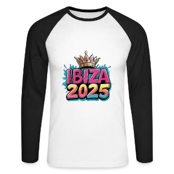 Ibiza 2025 Couronne - T-shirt baseball manches longues Homme - blanc/noir - Devant - Nik (191cm)
