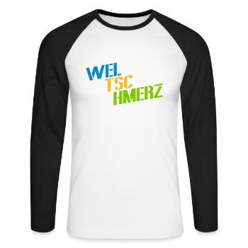 Weltschmerz dit la devise du mot - T-shirt baseball manches longues Homme - blanc/noir - Devant - Nik (191cm)