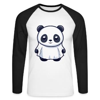 Panda Halloween Lustig Geist - Unisex Baseballshirt langarm - Weiß/Schwarz - Vorne - Nik (191cm)