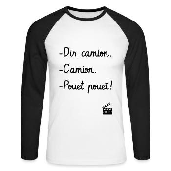 Dis Camion ☀️ Les Bronzés - Réplique Culte - Drôle - T-shirt baseball manches longues Homme - blanc/noir - Devant - Nik (191cm)