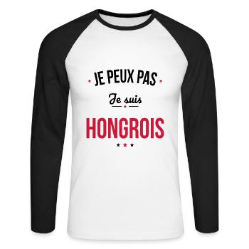 Je peux pas je suis Hongrois - T-shirt baseball manches longues Homme - blanc/noir - Devant - Nik (191cm)