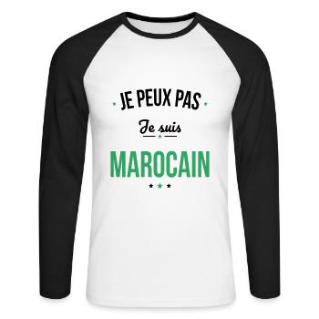 Je peux pas je suis Marocain - T-shirt baseball manches longues Homme - blanc/noir - Devant - Nik (191cm)