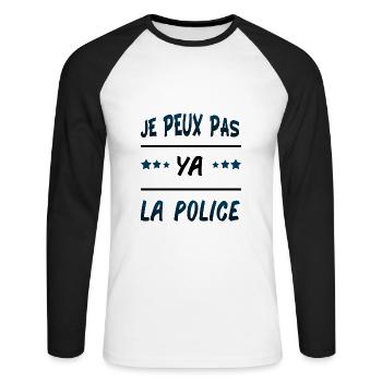 Je peux pas ya la police " cadeau humour " - T-shirt baseball manches longues Homme - blanc/noir - Devant - Nik (191cm)