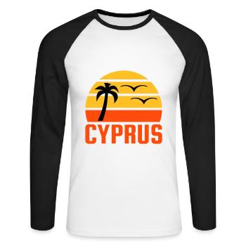 Cyprus (Halbsonne, Palme, zwei Vögel) - Unisex Baseballshirt langarm - Weiß/Schwarz - Vorne - Nik (191cm)