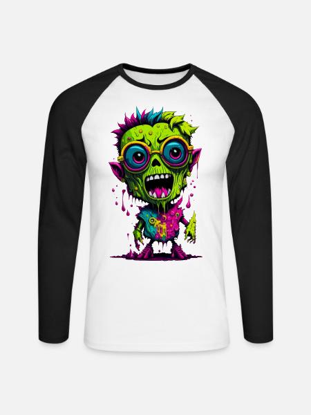 Bunter cooler Zombie - Unisex Baseballshirt langarm - Weiß/Schwarz