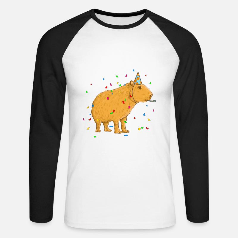 Compleanno di Capybara - Maglia da baseball a manica lunga da uomo - bianco/nero