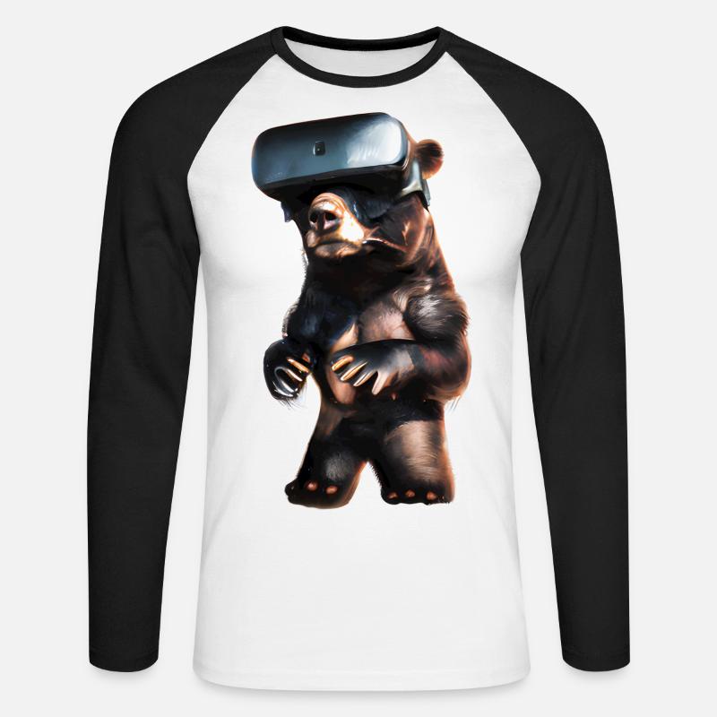 Bär mit Virtual Reality Headset - Unisex Baseballshirt langarm - Weiß/Schwarz