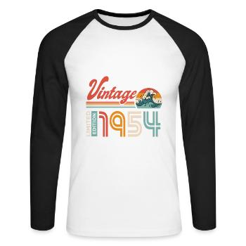 1954 Anniversaire Cadeau Né en 1954 - T-shirt baseball manches longues Homme - blanc/noir - Devant - Nik (191cm)