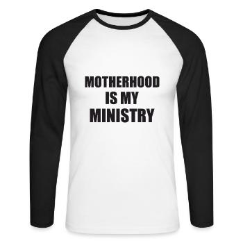 La maternité est mon ministère - T-shirt baseball manches longues Homme - blanc/noir - Devant - Nik (191cm)