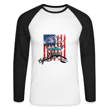 Muscle Car Auto Amerika - Unisex Baseballshirt langarm - Weiß/Schwarz - Vorne - Nik (191cm)