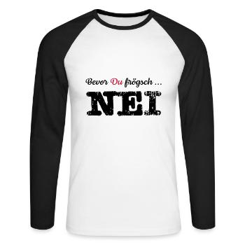 Nei | Schweizerdeutsch | Schweiz | Frau Kinder - Unisex Baseballshirt langarm - Weiß/Schwarz - Vorne - Nik (191cm)