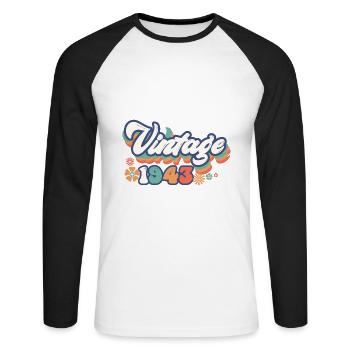 1943 Birthday 80 Years Vintage - Unisex Long Sleeve Baseball T-Shirt - white/black - Front - Nik (191cm)