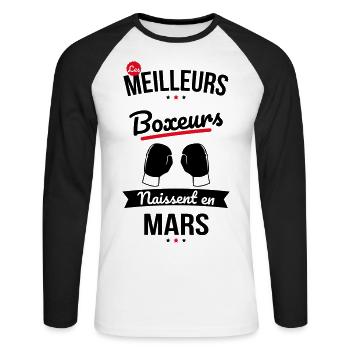 Les meilleurs boxeurs naissent en Mars - T-shirt baseball manches longues Homme - blanc/noir - Devant - Nik (191cm)