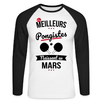 Les meilleurs pongistes naissent en Mars - T-shirt baseball manches longues Homme - blanc/noir - Devant - Nik (191cm)