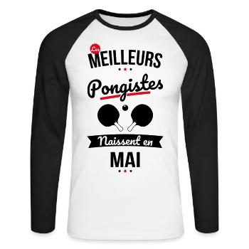 Les meilleurs pongistes naissent en Mai - T-shirt baseball manches longues Homme - blanc/noir - Devant - Nik (191cm)