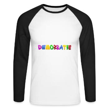 AfD stoppen gegen rechts Demokratie Vielfalt links - Unisex Baseballshirt langarm - Weiß/Schwarz - Vorne - Nik (191cm)