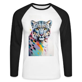 Léopard des neiges | Léopard | Prédateur - T-shirt baseball manches longues Homme - blanc/noir - Devant - Nik (191cm)