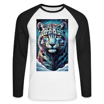 Schneeleopard | Leopard | Raubtier - Unisex Baseballshirt langarm - Weiß/Schwarz - Vorne - Nik (191cm)