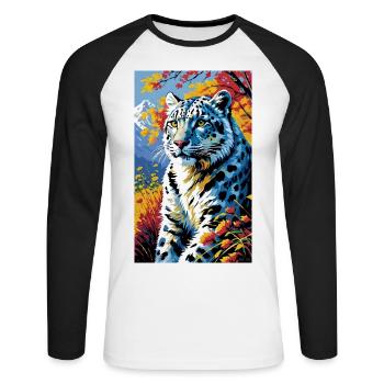 Léopard des neiges | Léopard | Prédateur - T-shirt baseball manches longues Homme - blanc/noir - Devant - Nik (191cm)