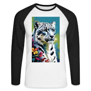 Léopard des neiges | Léopard | Prédateur - T-shirt baseball manches longues Homme - blanc/noir - Devant - Nik (191cm)