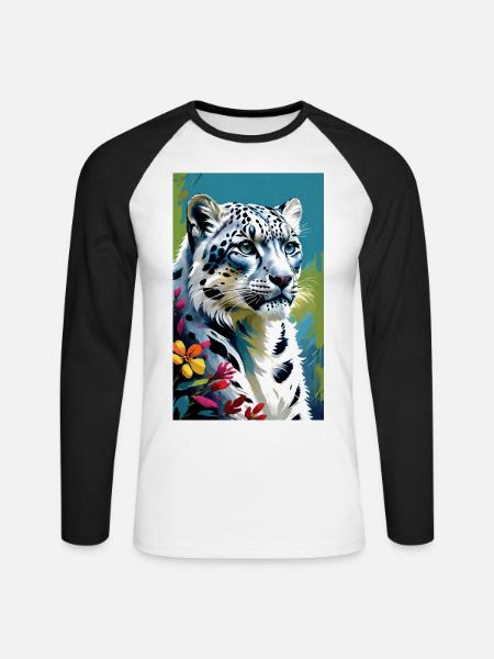 Schneeleopard | Leopard | Raubtier - Unisex Baseballshirt langarm - Weiß/Schwarz