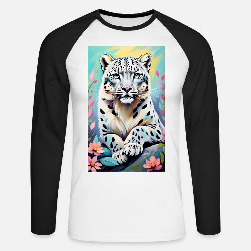 Schneeleopard | Leopard | Raubtier - Unisex Baseballshirt langarm - Weiß/Schwarz