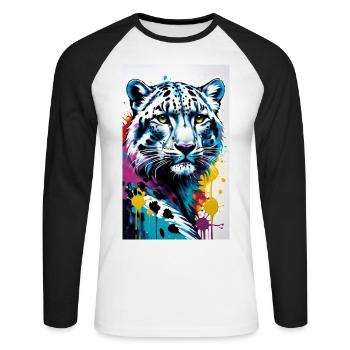 Léopard des neiges | Léopard | Prédateur - T-shirt baseball manches longues Homme - blanc/noir - Devant - Nik (191cm)