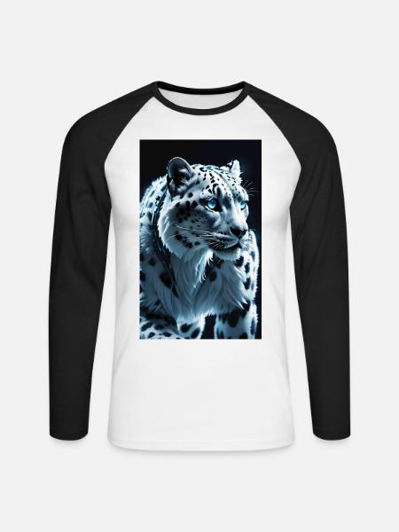 Schneeleopard | Leopard | Raubtier - Unisex Baseballshirt langarm - Weiß/Schwarz