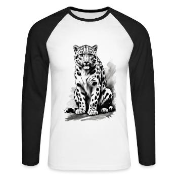 Léopard des neiges | Léopard | Prédateur - T-shirt baseball manches longues Homme - blanc/noir - Devant - Nik (191cm)