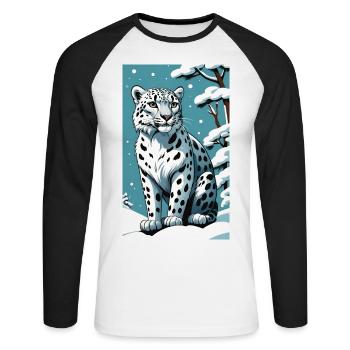 Léopard des neiges | Léopard | Prédateur - T-shirt baseball manches longues Homme - blanc/noir - Devant - Nik (191cm)