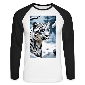 Léopard des neiges | Léopard | Prédateur - T-shirt baseball manches longues Homme - blanc/noir - Devant - Nik (191cm)