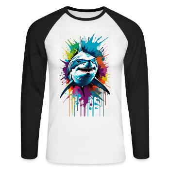 Shark | Great White Shark | Sea Creature | Fish - Unisex Long Sleeve Baseball T-Shirt - white/black - Front - Nik (191cm)