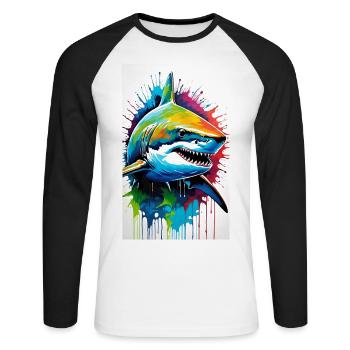 Shark | Great White Shark | Sea Creature | Fish - Unisex Long Sleeve Baseball T-Shirt - white/black - Front - Nik (191cm)